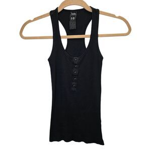 VTG Bsk Bershka Women's S Black Ribbed Buttoned Henley Tank Top
